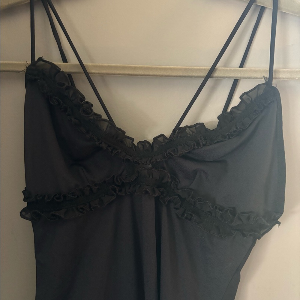 Zara Black Sheer Trim Statement Bodysuit